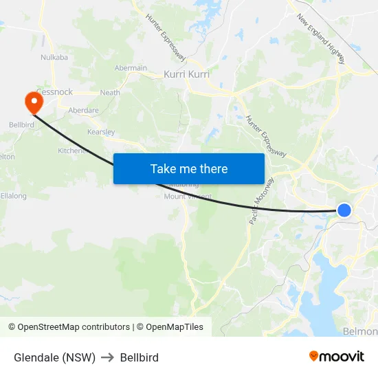 Glendale (NSW) to Bellbird map