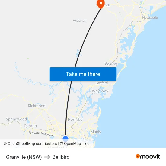 Granville (NSW) to Bellbird map