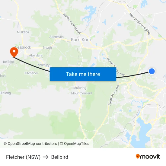 Fletcher (NSW) to Bellbird map