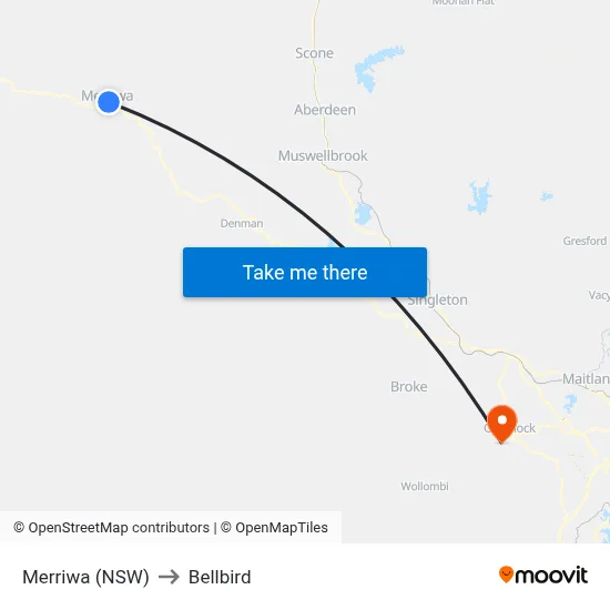 Merriwa (NSW) to Bellbird map