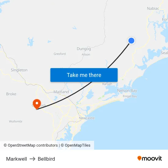 Markwell to Bellbird map