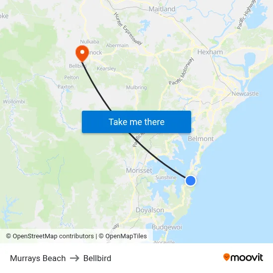 Murrays Beach to Bellbird map
