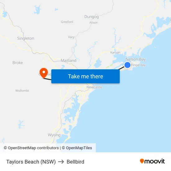 Taylors Beach (NSW) to Bellbird map