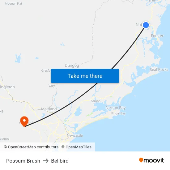 Possum Brush to Bellbird map