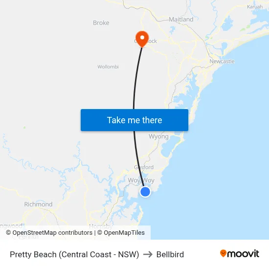 Pretty Beach (Central Coast - NSW) to Bellbird map