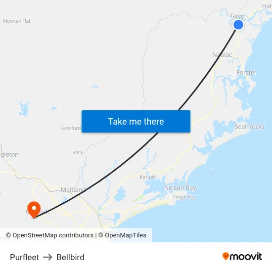 Purfleet to Bellbird map