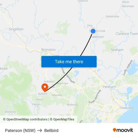 Paterson (NSW) to Bellbird map