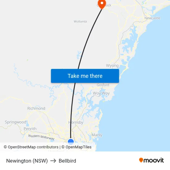 Newington (NSW) to Bellbird map