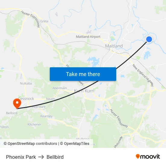 Phoenix Park to Bellbird map