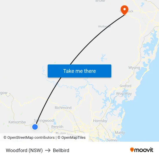 Woodford (NSW) to Bellbird map