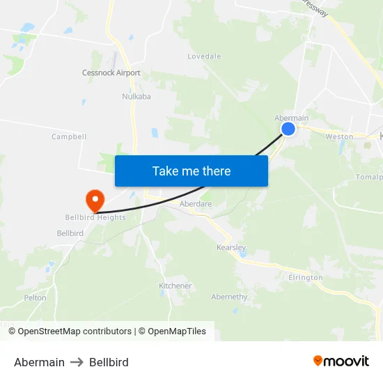 Abermain to Bellbird map