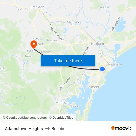 Adamstown Heights to Bellbird map