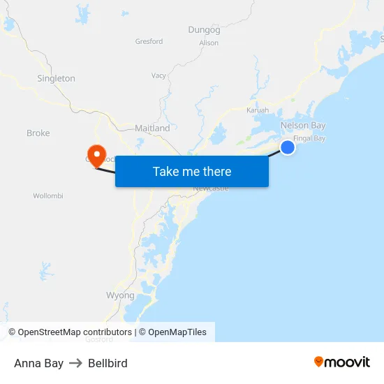 Anna Bay to Bellbird map