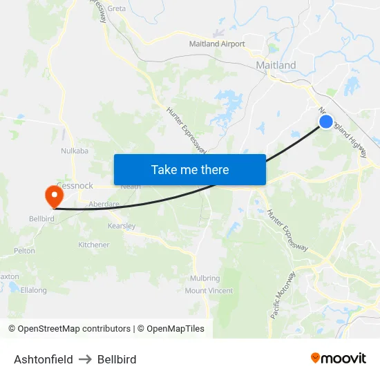 Ashtonfield to Bellbird map