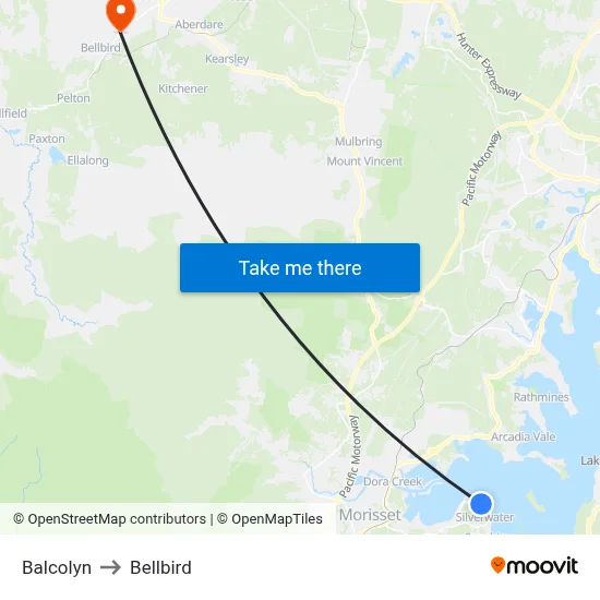 Balcolyn to Bellbird map