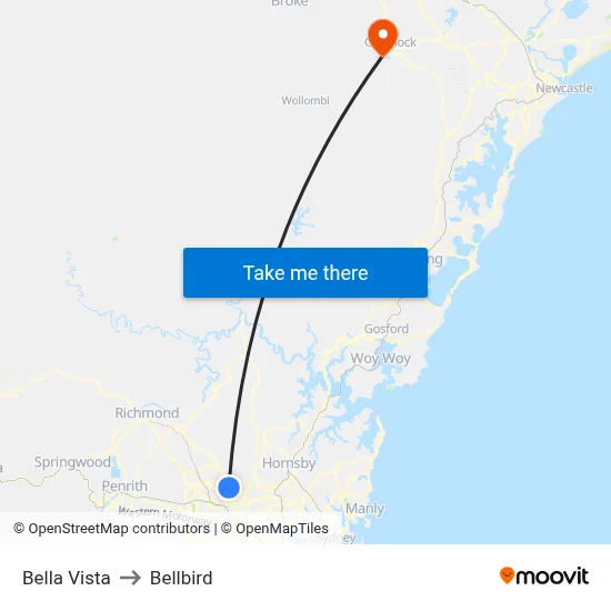Bella Vista to Bellbird map