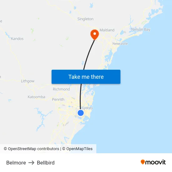 Belmore to Bellbird map