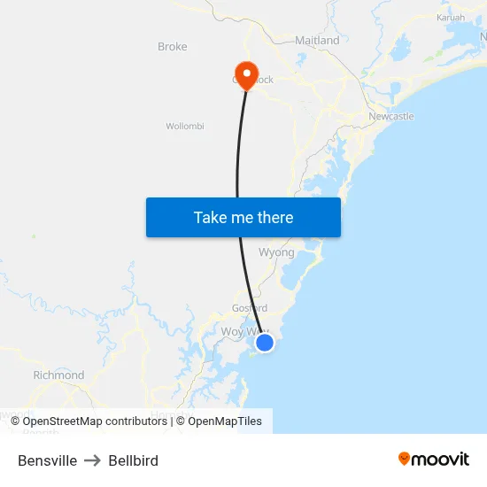 Bensville to Bellbird map
