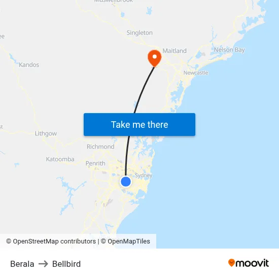 Berala to Bellbird map