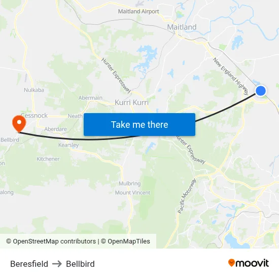 Beresfield to Bellbird map