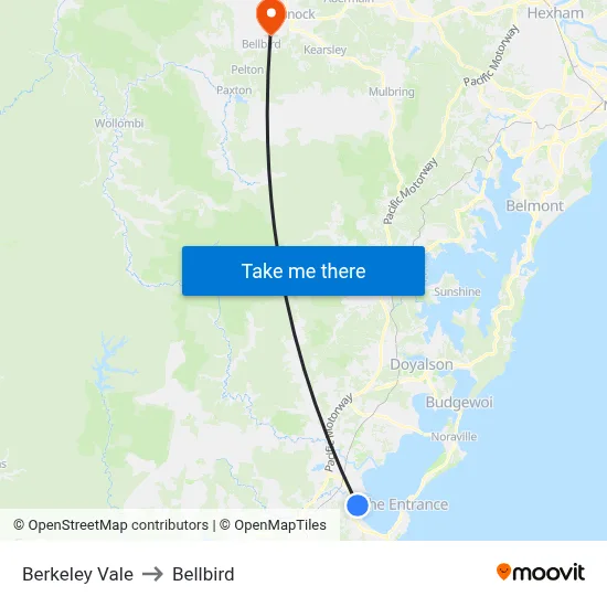Berkeley Vale to Bellbird map