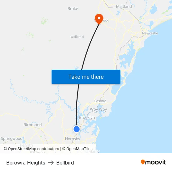 Berowra Heights to Bellbird map