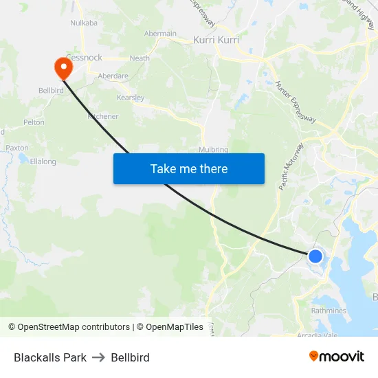 Blackalls Park to Bellbird map