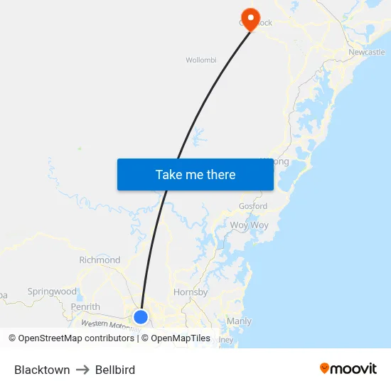 Blacktown to Bellbird map