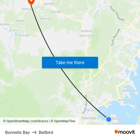 Bonnells Bay to Bellbird map