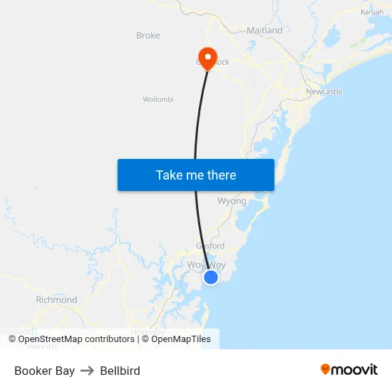 Booker Bay to Bellbird map