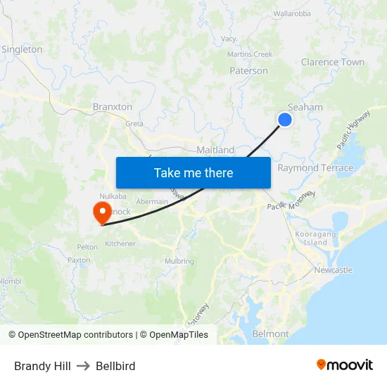 Brandy Hill to Bellbird map