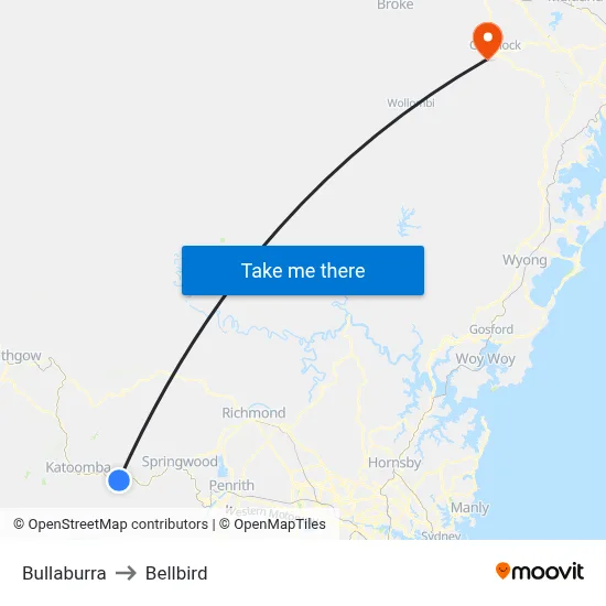Bullaburra to Bellbird map