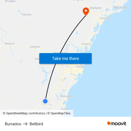 Burradoo to Bellbird map