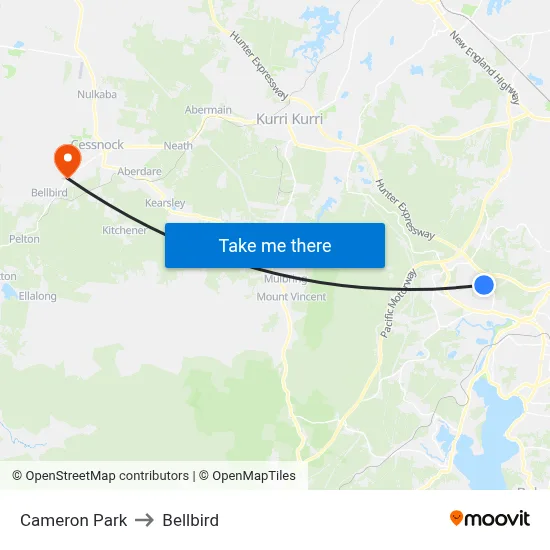 Cameron Park to Bellbird map