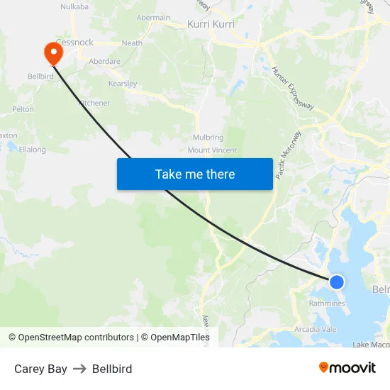 Carey Bay to Bellbird map
