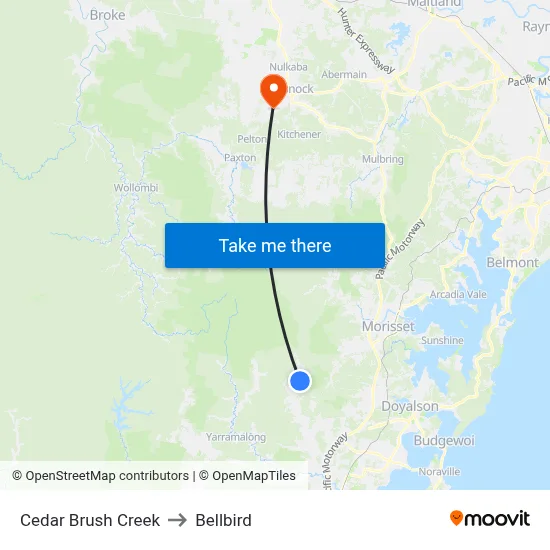 Cedar Brush Creek to Bellbird map
