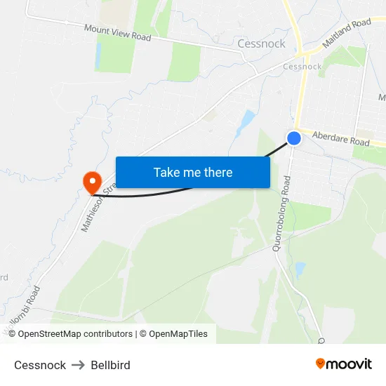 Cessnock to Bellbird map