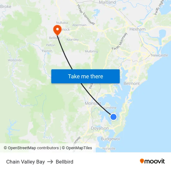 Chain Valley Bay to Bellbird map