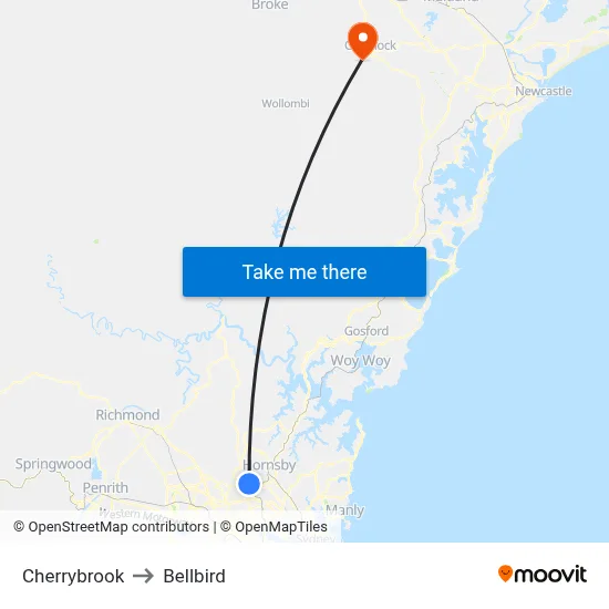 Cherrybrook to Bellbird map