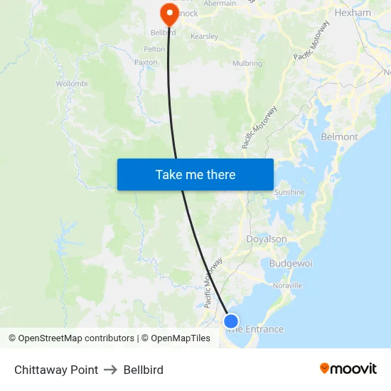 Chittaway Point to Bellbird map