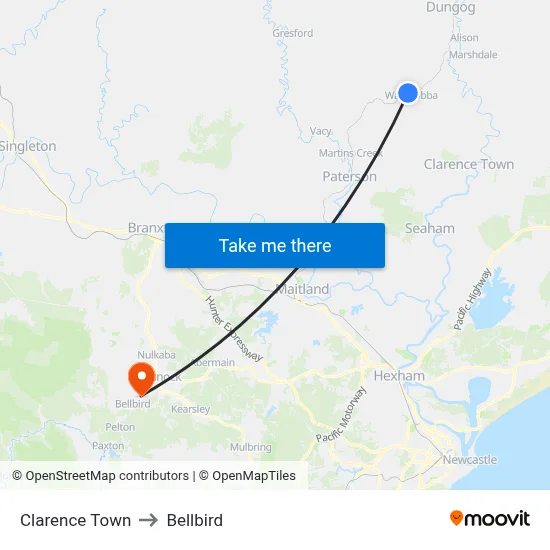 Clarence Town to Bellbird map