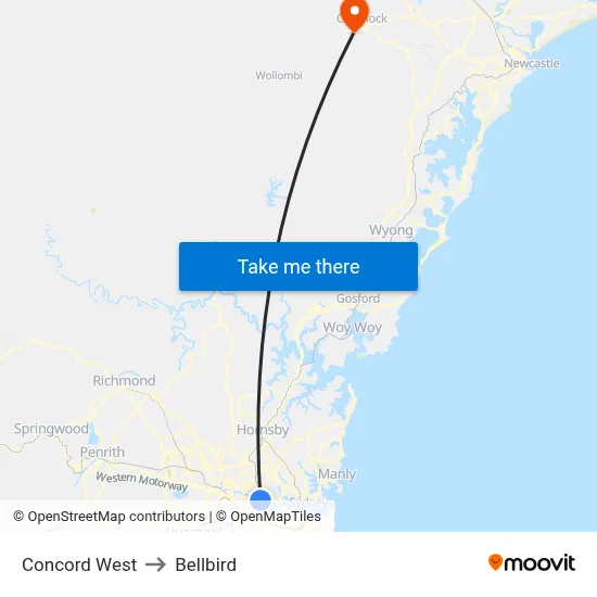 Concord West to Bellbird map