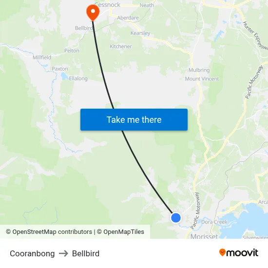 Cooranbong to Bellbird map