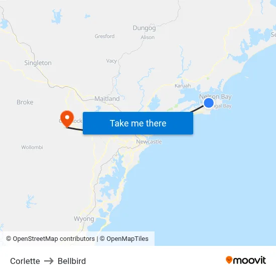 Corlette to Bellbird map
