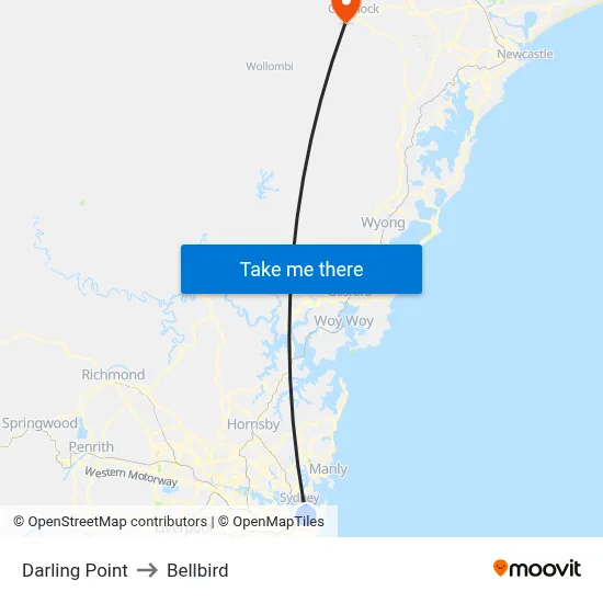 Darling Point to Bellbird map