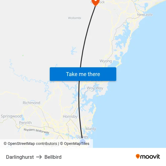 Darlinghurst to Bellbird map