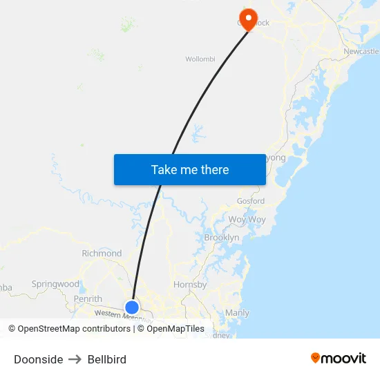 Doonside to Bellbird map