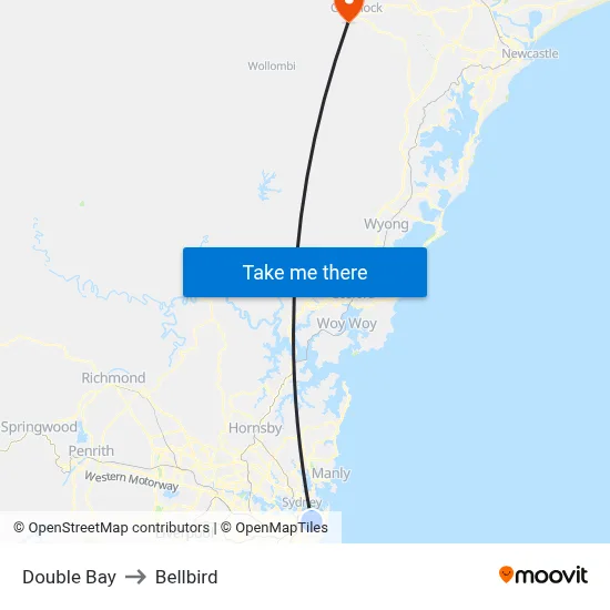 Double Bay to Bellbird map