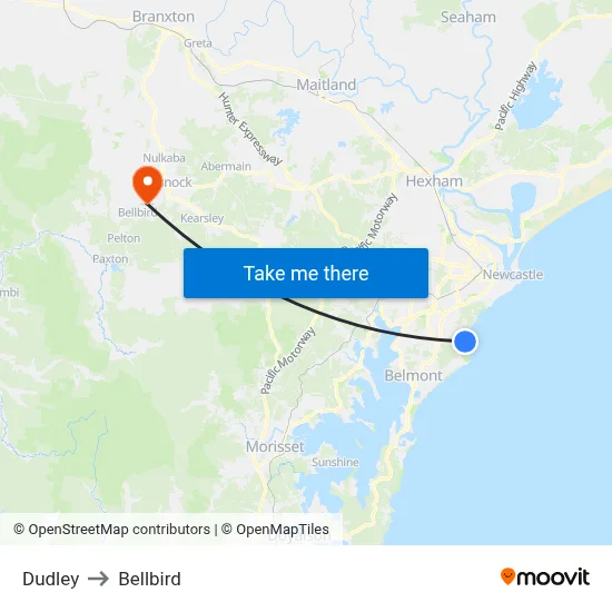 Dudley to Bellbird map
