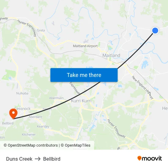 Duns Creek to Bellbird map